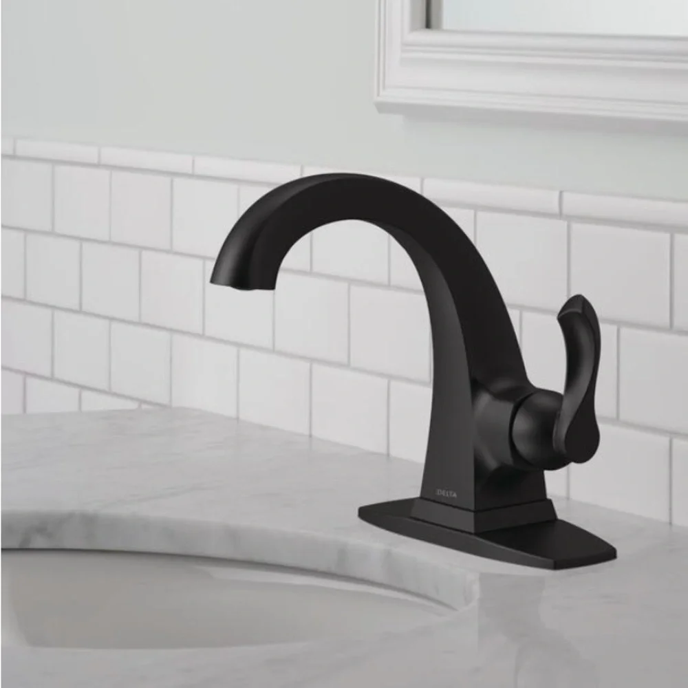 Delta Kahlo Matte Black Curved Single-Handle Bathroom Faucet 15841LF-BL New